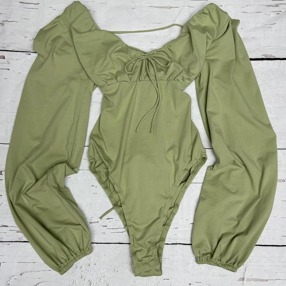 Princess‎ Polly Puff Sleeve Tie Front Bodysuit Sage Green Size 4 Clean Girl